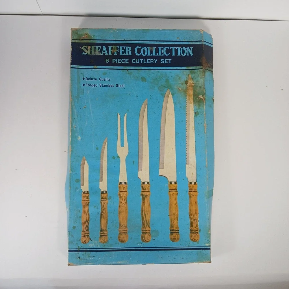 Vtg Sheaffer Collection Stainless Cutlery Set Wooden Handled Knives 6 Piece New